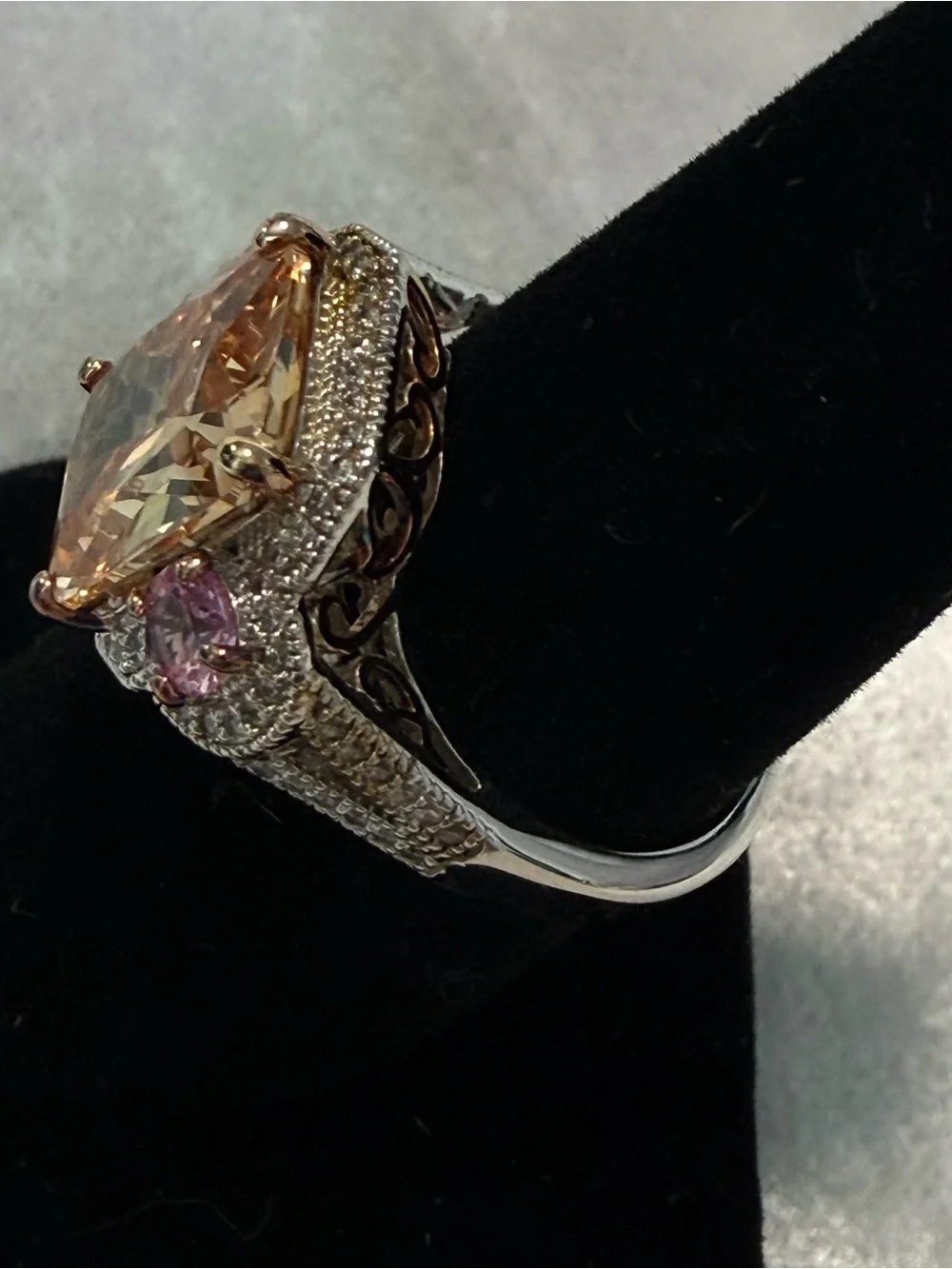 🌸JTV29 - Vanna K - Champagne and Pink Halo Cocktail Ring in Sterling Silver💎🛍️